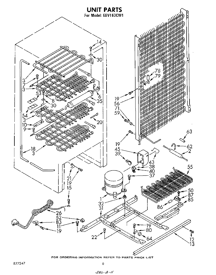 UNIT Diagram and Parts List for EEV163CW1  Whirlpool Freezer