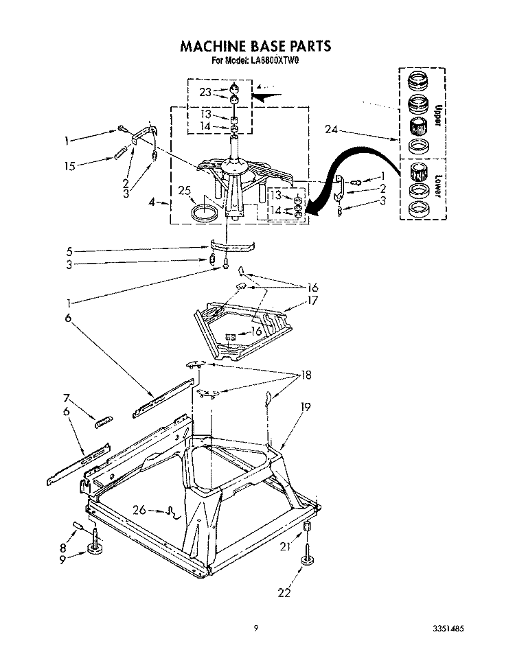 MACHINE BASE Diagram and Parts List for LA8800XTF0  Whirlpool Washer