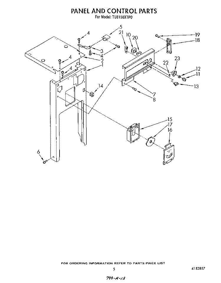 PANEL AND CONTROL Diagram and Parts List for TU8150XTP0  Whirlpool Trash Compactor