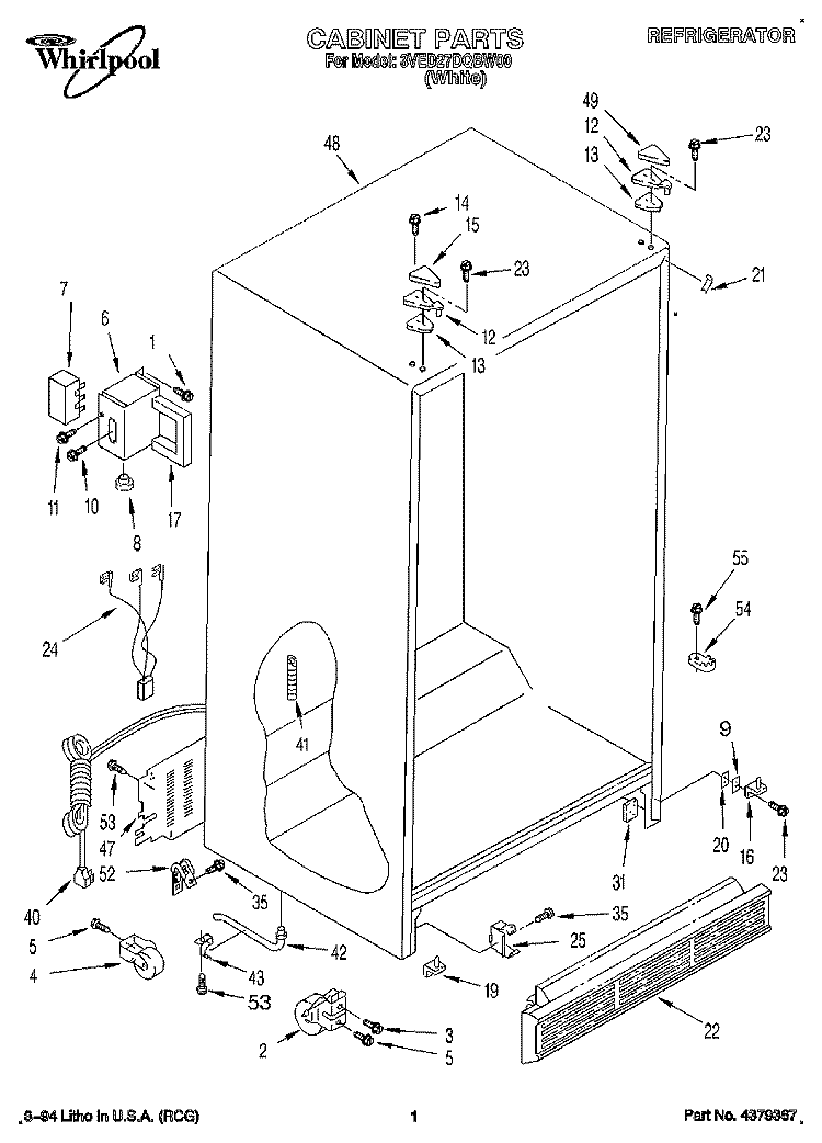 CABINET Diagram and Parts List for 3VED27DQBW00  Whirlpool Refrigerator