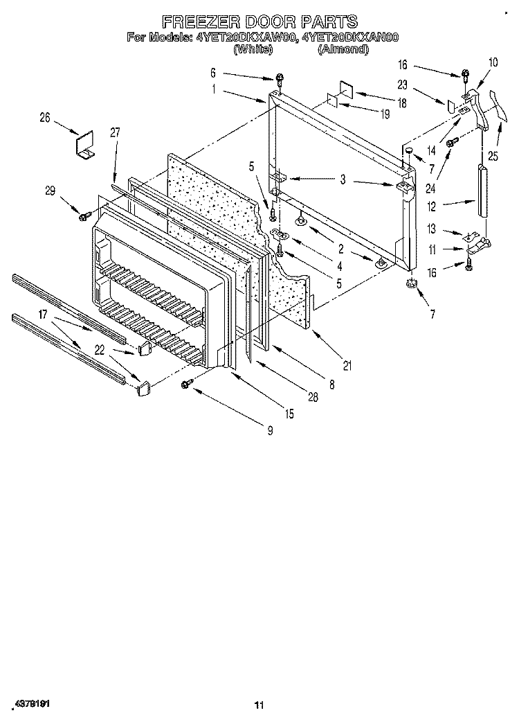 FREEZER DOOR Diagram and Parts List for 4YET20DKAW00  Whirlpool Refrigerator