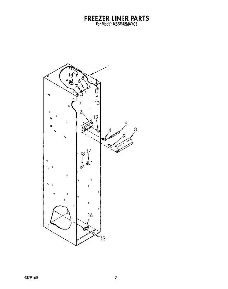 FREEZER LINER Diagram and Parts List for KSSS42MAX03  KitchenAid Refrigerator
