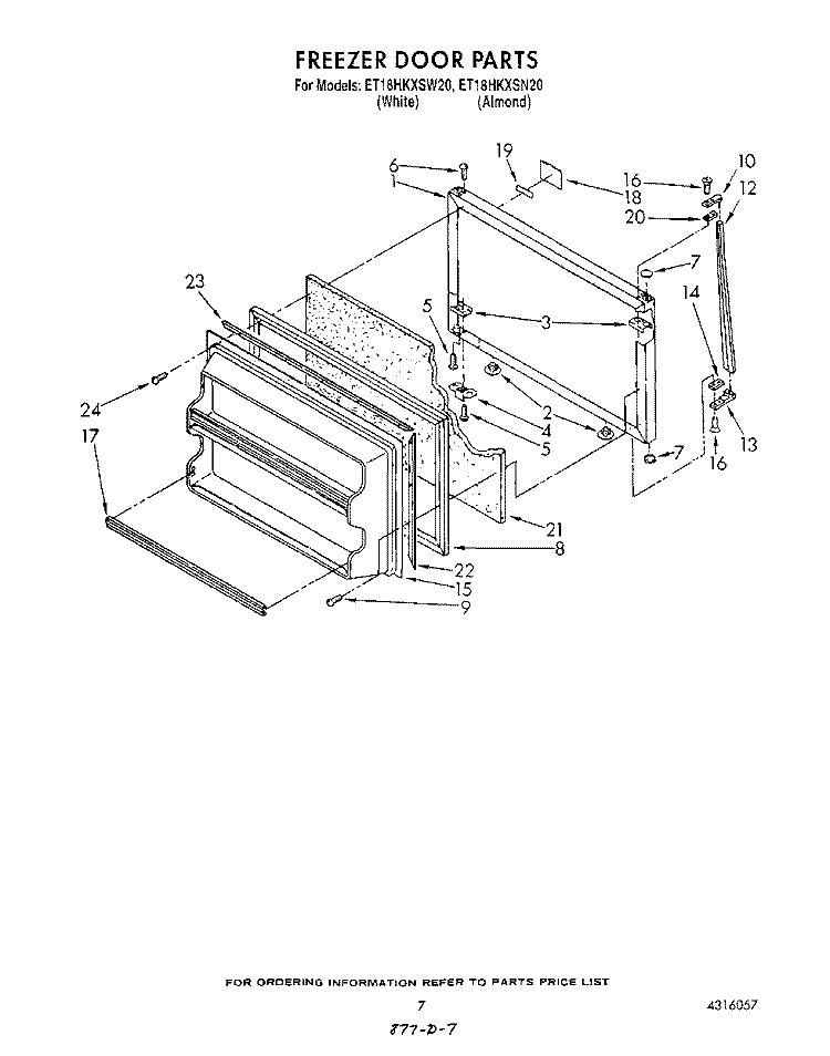 FREEZER DOOR Diagram and Parts List for ET18HKXSW20  Whirlpool Refrigerator