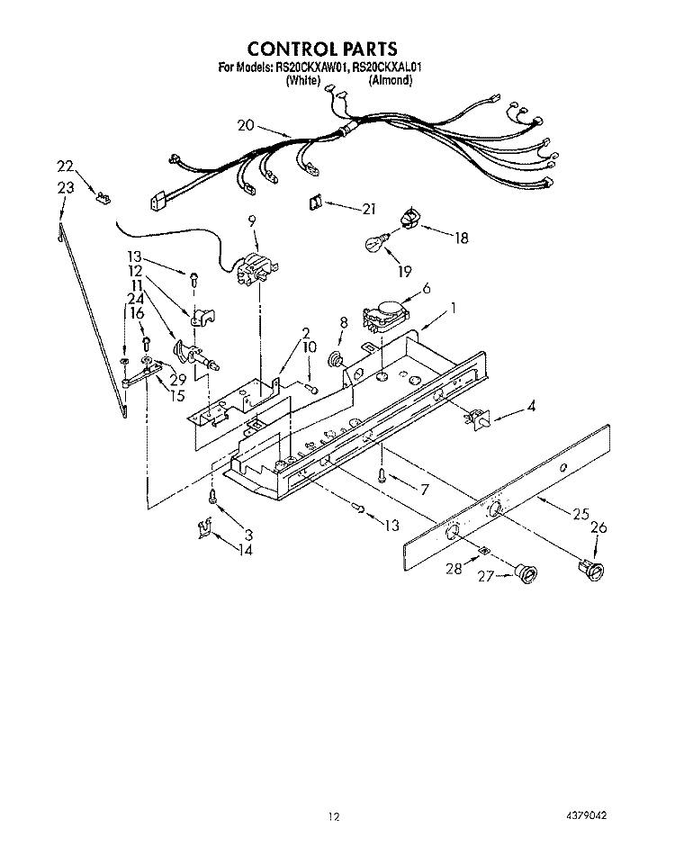 CONTROL Diagram and Parts List for RS20CKXAL01  Roper Refrigerator
