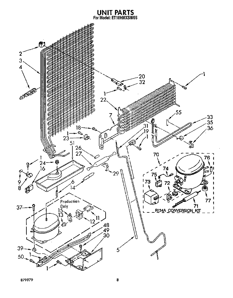 UNIT Diagram and Parts List for ET18HMXSW05  Whirlpool Refrigerator