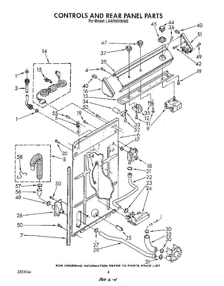 CONTROLS AND REAR PANEL Diagram and Parts List for LA8200XWW0  Whirlpool Washer