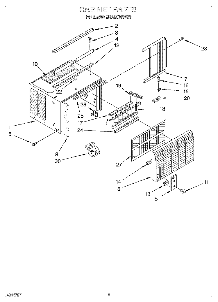 CABINET Diagram and Parts List for BHAC0700FS0  Whirlpool Air Conditioner