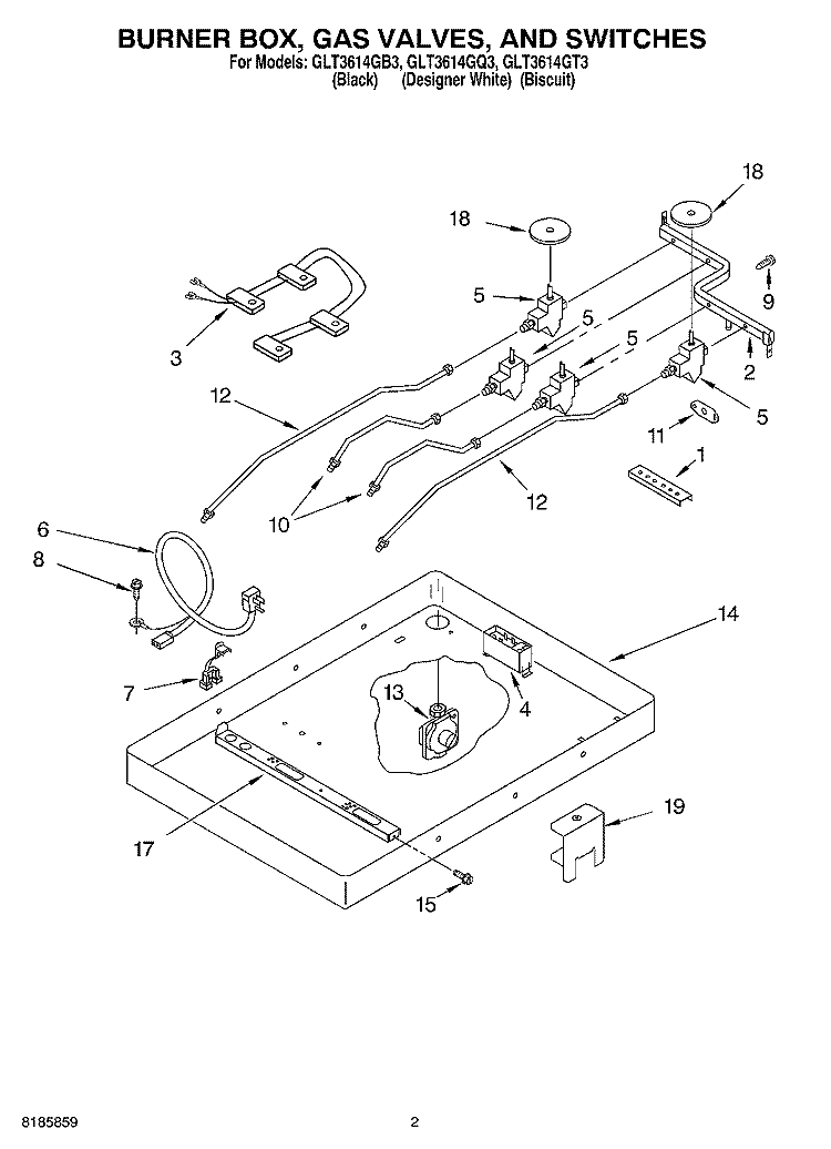 SECTION Diagram and Parts List for GLT3614GT3  Whirlpool Cooktop