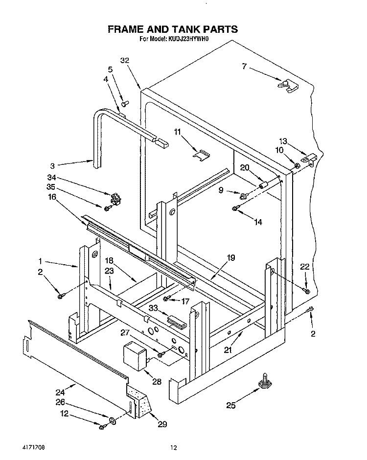 FRAME AND TANK Diagram and Parts List for KUDJ23HYWH0  KitchenAid Dishwasher