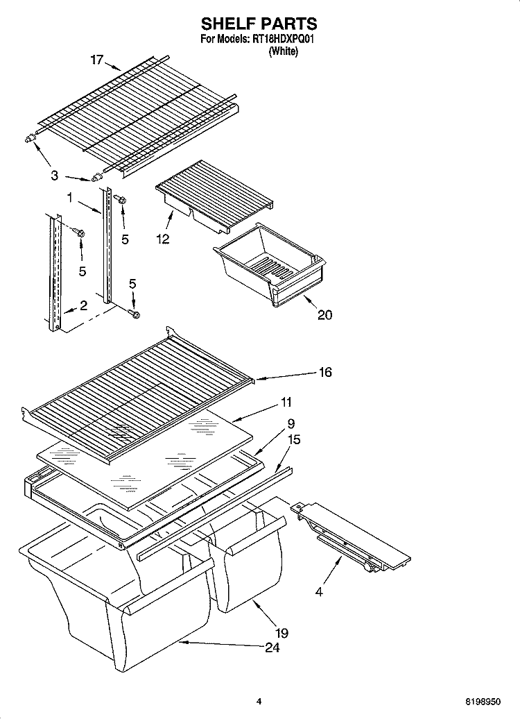 SHELF PARTS Diagram and Parts List for RT18HDXPQ01  Roper Refrigerator