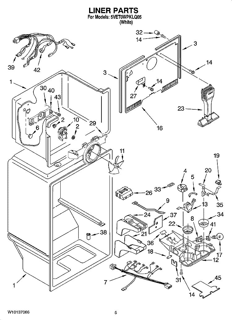LINER PARTS Diagram and Parts List for 5VET0WPKLQ05  Whirlpool Refrigerator