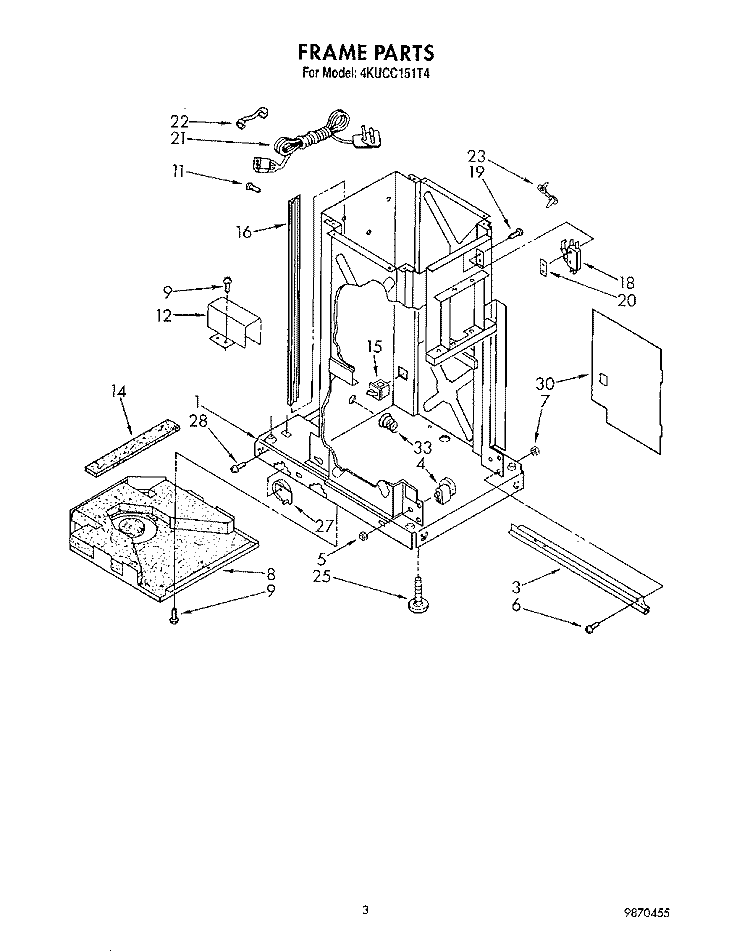 FRAME Diagram and Parts List for 4KUCC151T4  KitchenAid Trash Compactor