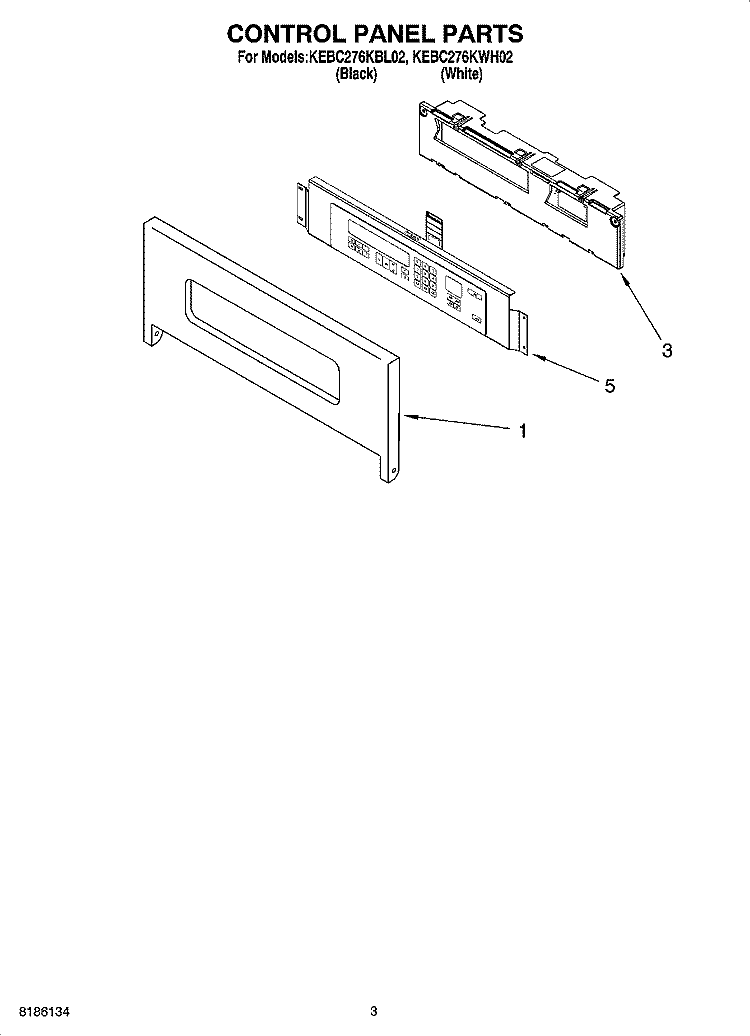 CONTROL PANEL PARTS Diagram and Parts List for KEBC276KBL02  KitchenAid Wall Oven