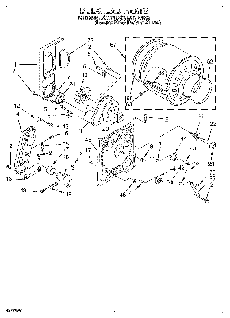 BULKHEAD Diagram and Parts List for LGT7646DZ1  Whirlpool Dryer