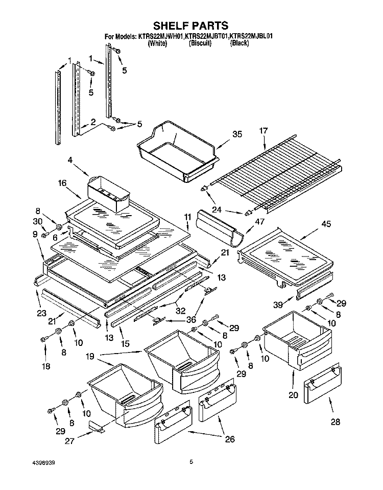 SHELF Diagram and Parts List for KTRS22MJBT01  KitchenAid Refrigerator