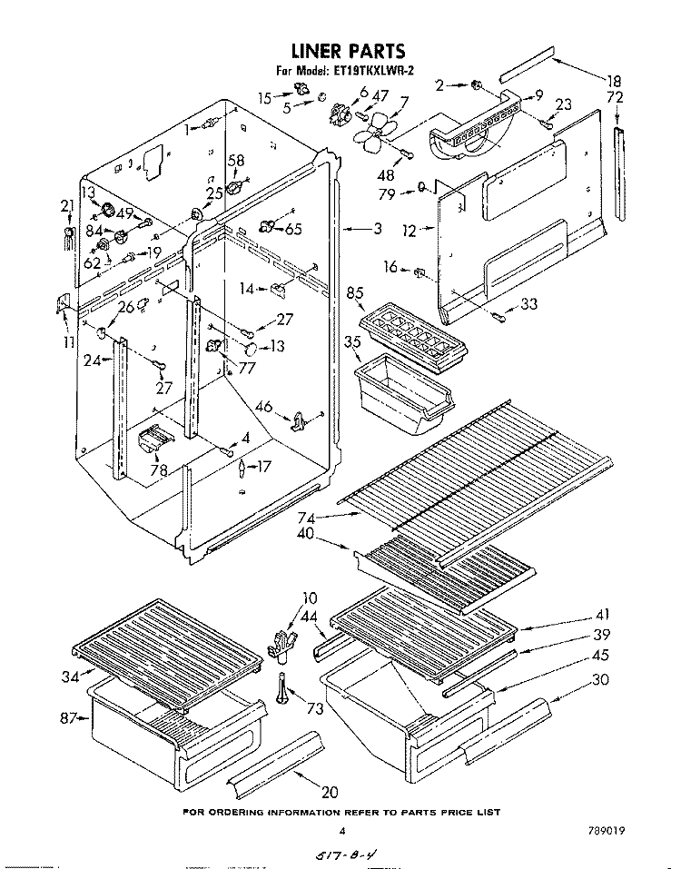 LINER Diagram and Parts List for ET19TKXLWR2  Whirlpool Refrigerator
