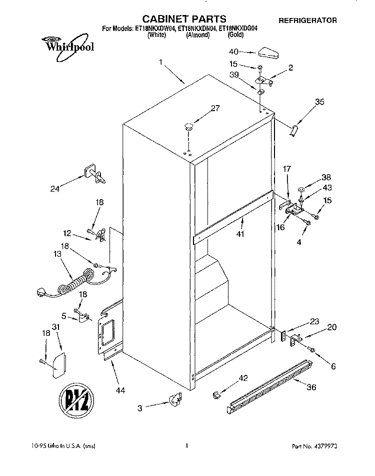 CABINET Diagram and Parts List for ET18NKXDG04  Whirlpool Refrigerator
