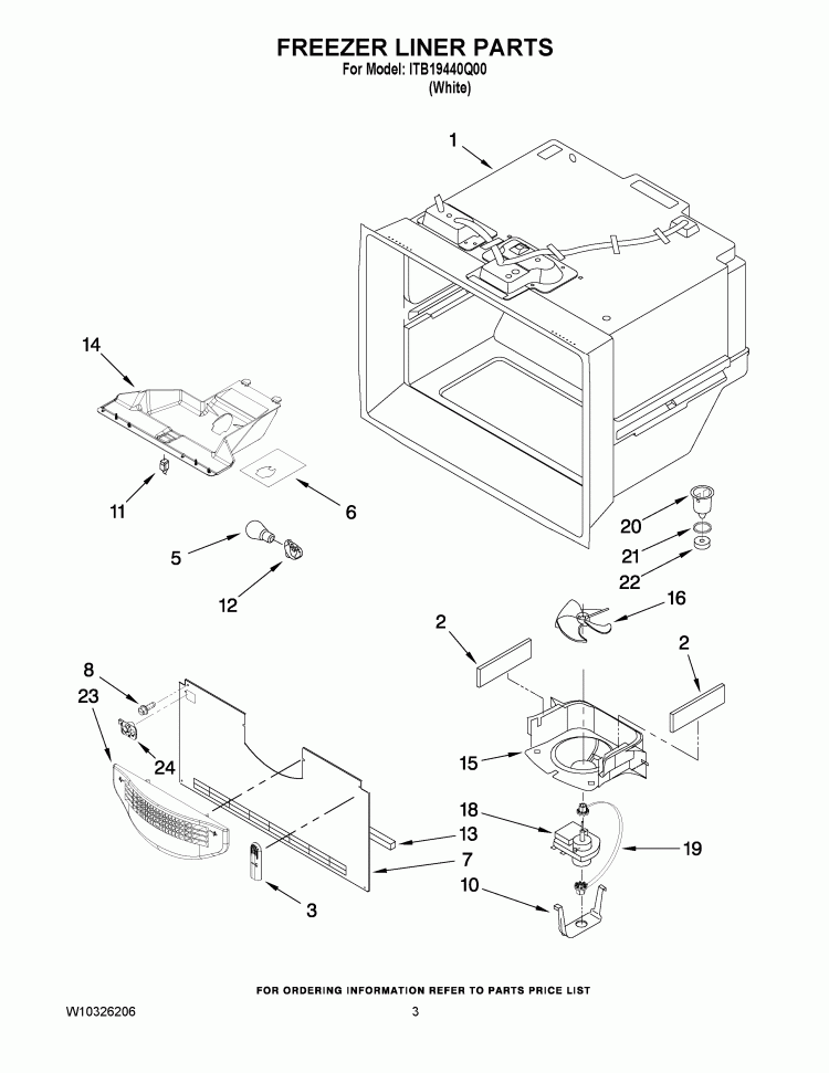 FREEZER LINER PARTS Diagram and Parts List for ITB19440Q00  Inglis Refrigerator