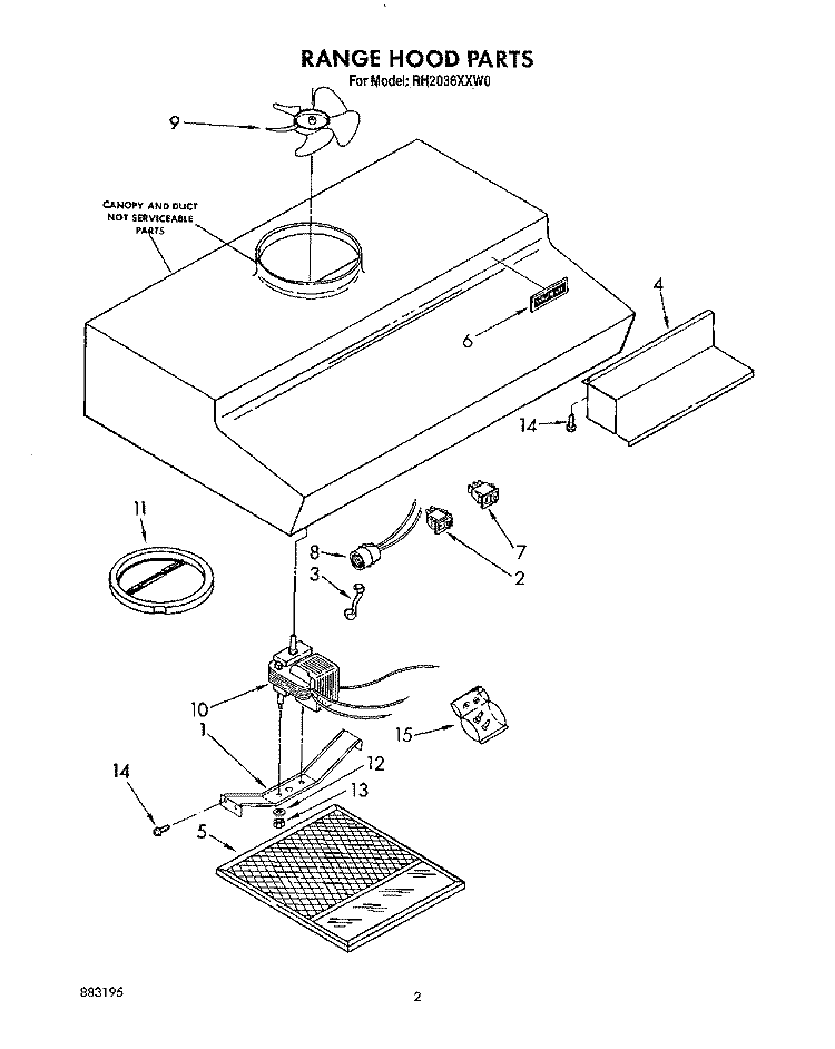 SECTION Diagram and Parts List for RH2036XXS0  Whirlpool Range Hood