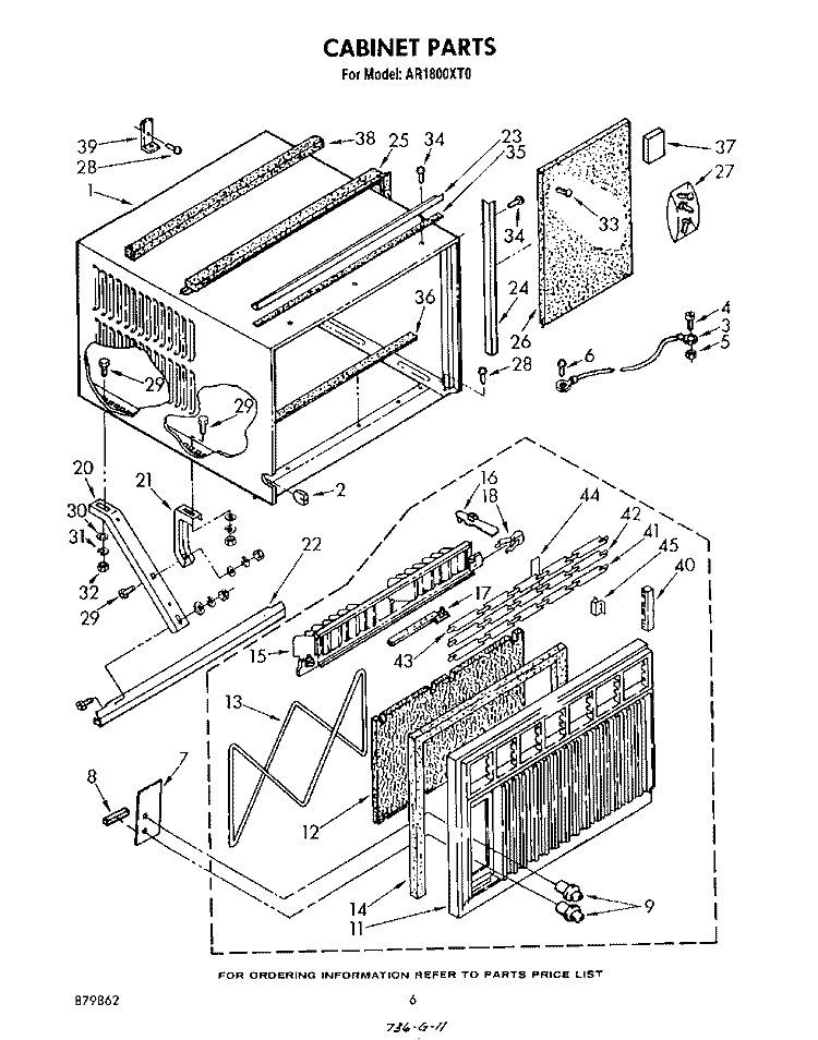CABINET Diagram and Parts List for AR1800XT0  Whirlpool Air Conditioner