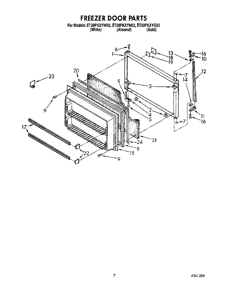 FREEZER DOOR Diagram and Parts List for ET20PKXYN02  Whirlpool Refrigerator