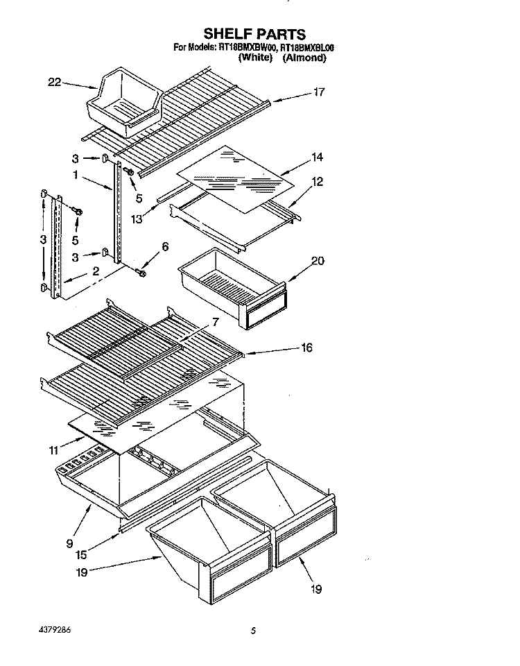 SHELF Diagram and Parts List for RT18BMXBL00  Roper Refrigerator