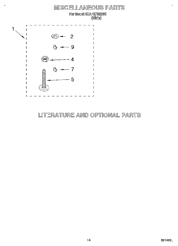 MISCELLANEOUS, LIT/OPTIONAL Diagram and Parts List for 6CAP2762EW0  Whirlpool Washer