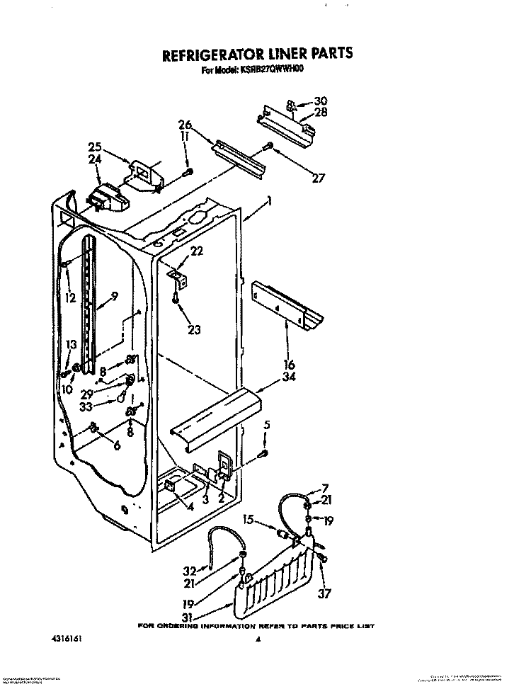 REFRIGERATOR LINER Diagram and Parts List for KSRB27QWWH00  KitchenAid Refrigerator