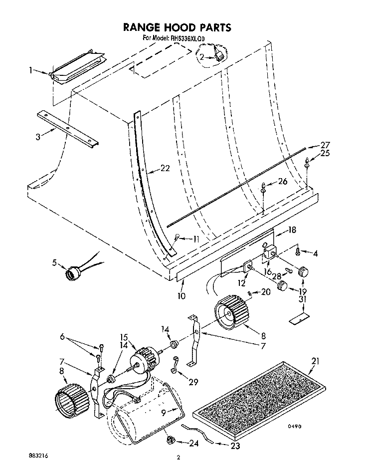 SECTION Diagram and Parts List for RH5336XLQ0  Whirlpool Range Hood