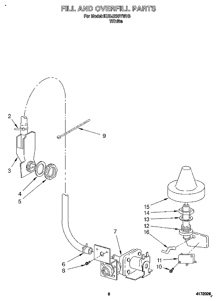 FILL AND OVERFILL Diagram and Parts List for KUDJ230YWH3  KitchenAid Dishwasher