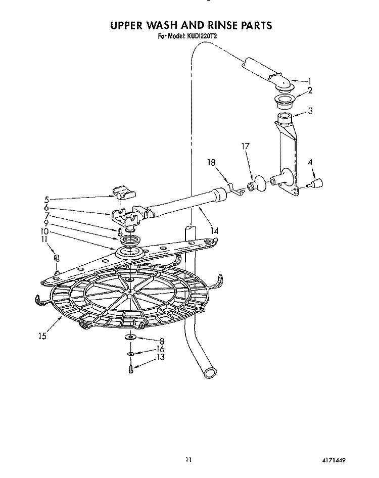 UPPER WASH AND RINSE Diagram and Parts List for KUDI220T2  KitchenAid Dishwasher