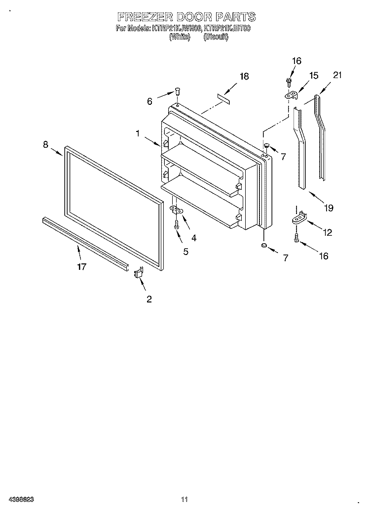 FREEZER DOOR, OPTIONAL Diagram and Parts List for KTRP21KJBT00  KitchenAid Refrigerator