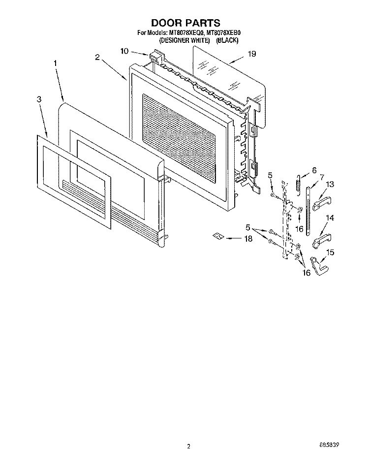 DOOR Diagram and Parts List for MT8078XEB0  Whirlpool Microwave