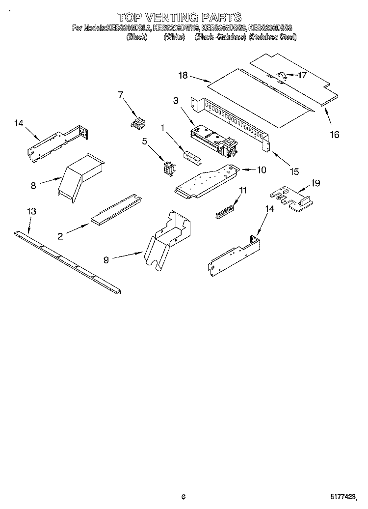 TOP VENTING, OPTIONAL Diagram and Parts List for KEBS208DSS8  KitchenAid Wall Oven