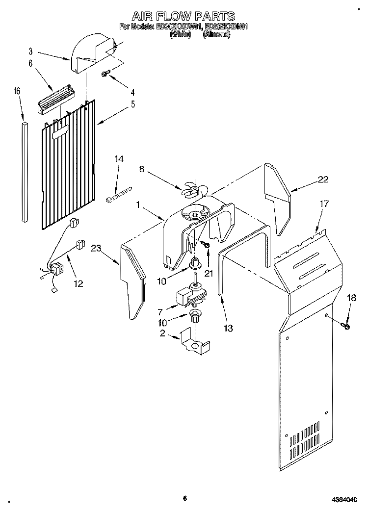 AIR FLOW Diagram and Parts List for ED20ZKXDN01  Whirlpool Refrigerator