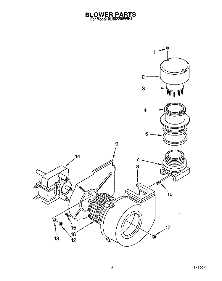BLOWER Diagram and Parts List for KUDI220WWH4  KitchenAid Dishwasher