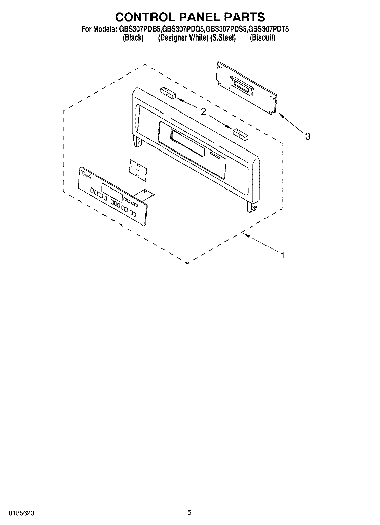 CONTROL PANEL Diagram and Parts List for GBS307PDB5  Whirlpool Wall Oven