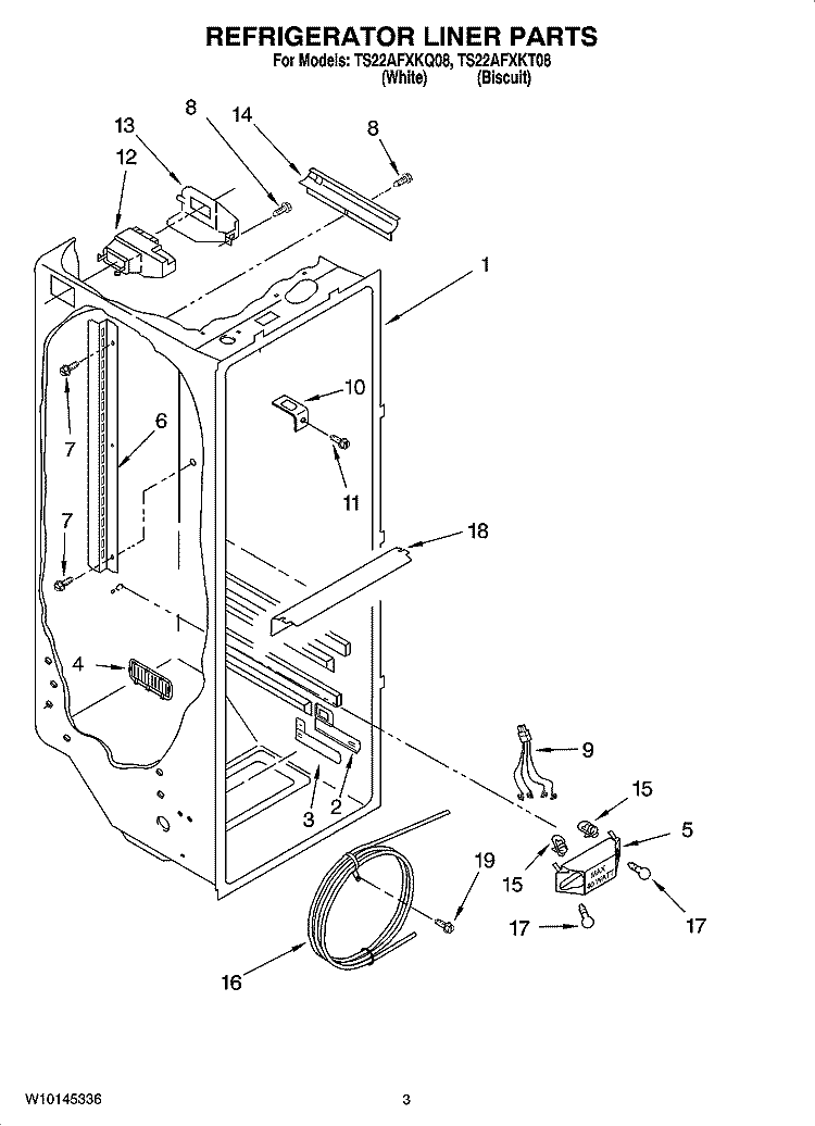 REFRIGERATOR LINER PARTS Diagram and Parts List for TS22AFXKT08  Estate Refrigerator