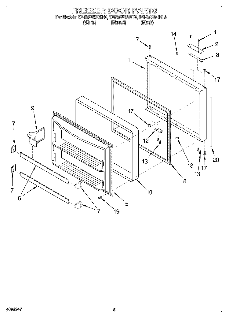 FREEZER DOOR Diagram and Parts List for KBRS22KGBL4  KitchenAid Refrigerator