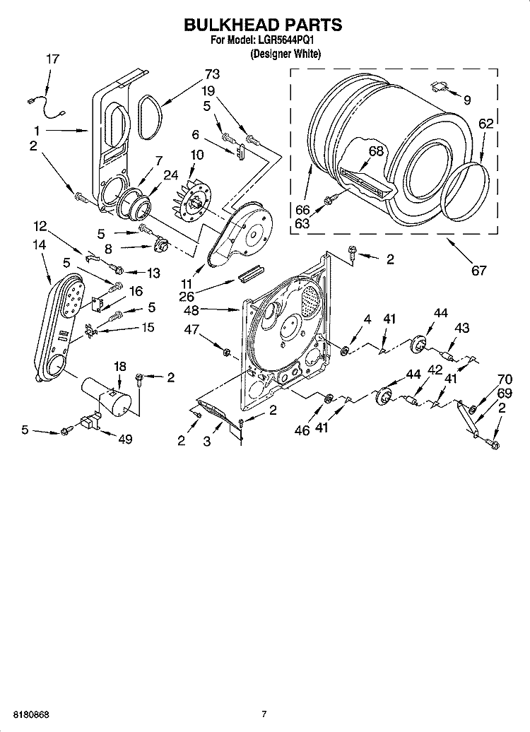 BULKHEAD PARTS, OPTIONAL PARTS (NOT INCLUDED) Diagram and Parts List for LGR5644PQ1  Whirlpool Dryer