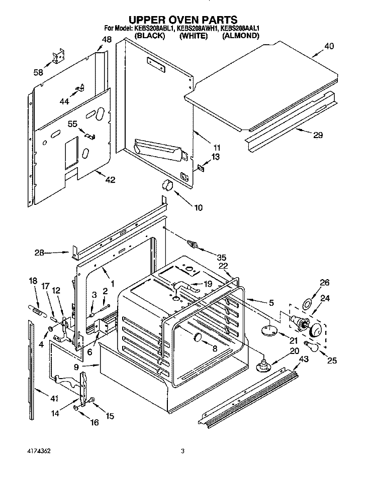 UPPER OVEN Diagram and Parts List for KEBS208AWH1  KitchenAid Wall Oven
