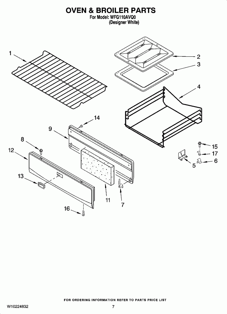 OVEN & BROILER PARTS Diagram and Parts List for WFG110AVQ0  Whirlpool Range