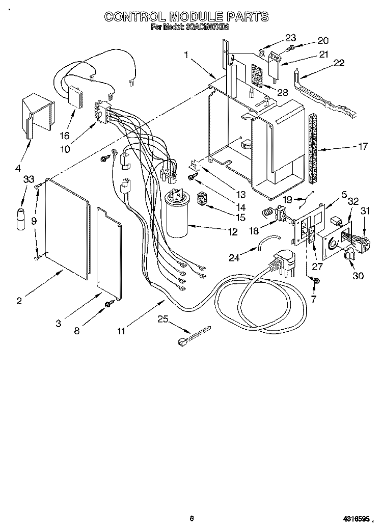 CONTROL MODULE Diagram and Parts List for 3QACM07XD2  Whirlpool Air Conditioner