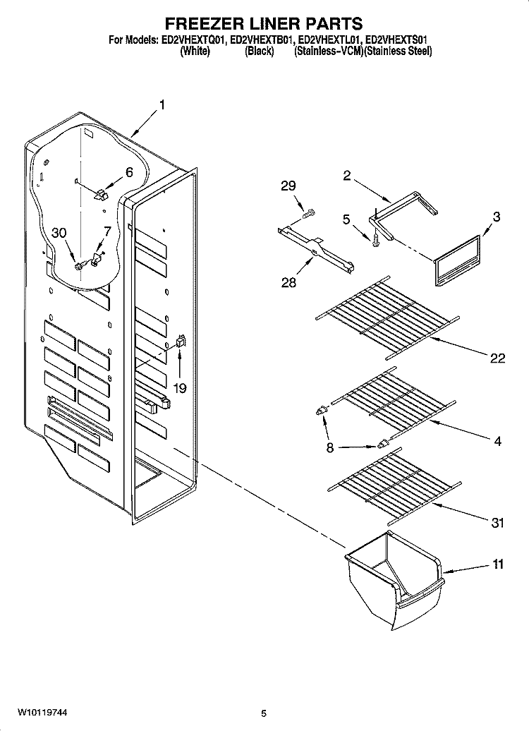 FREEZER LINER PARTS Diagram and Parts List for ED2VHEXTB01  Whirlpool Refrigerator