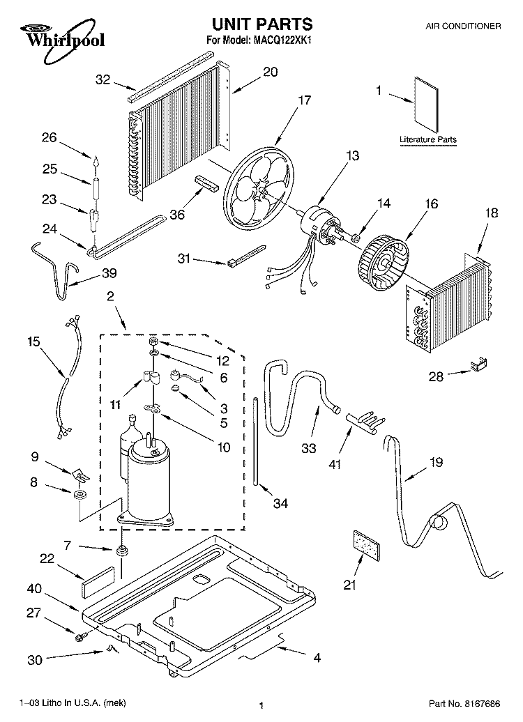 UNIT PARTS Diagram and Parts List for MACQ122XK1  Whirlpool Air Conditioner