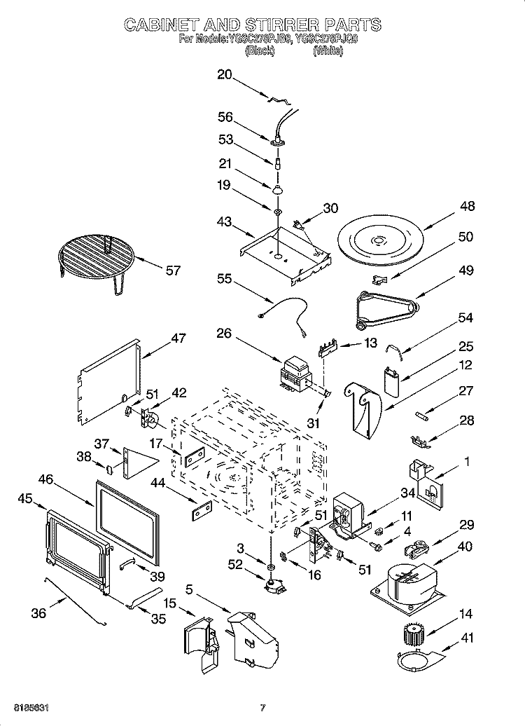 CABINET AND STIRRER PARTS Diagram and Parts List for YGSC278PJB0  Whirlpool Microwave Oven Combo