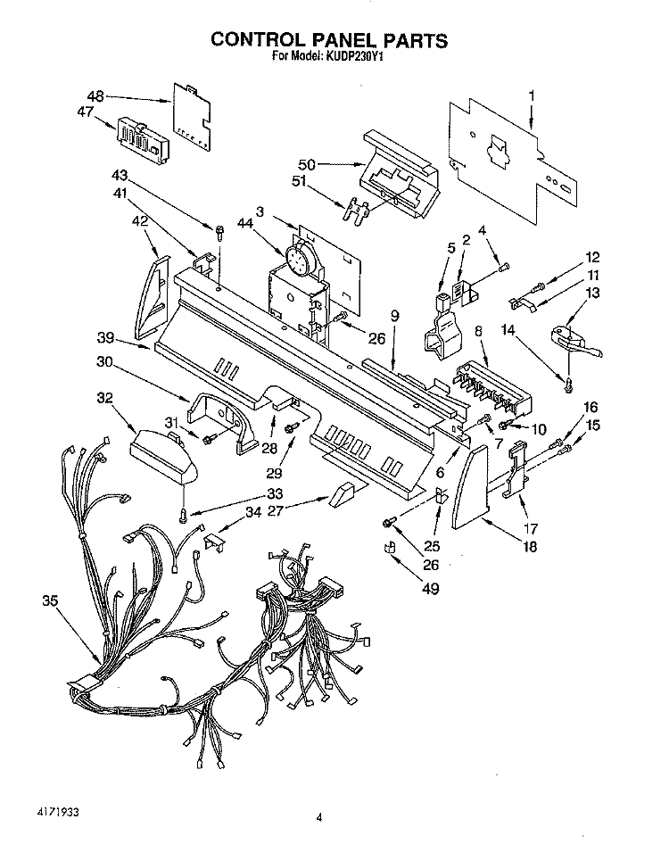 CONTROL PANEL, LIT/OPTIONAL Diagram and Parts List for KUDP230Y1  KitchenAid Dishwasher