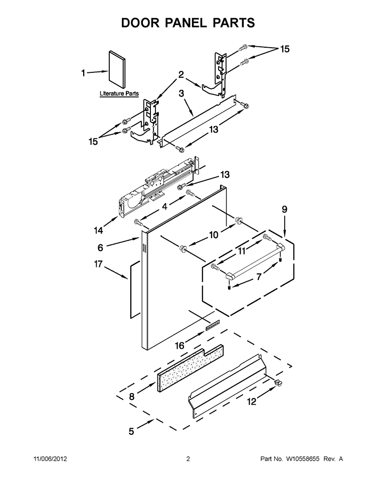 DOOR PANEL PARTS Diagram and Parts List for KUDE48FXSP5  KitchenAid Dishwasher