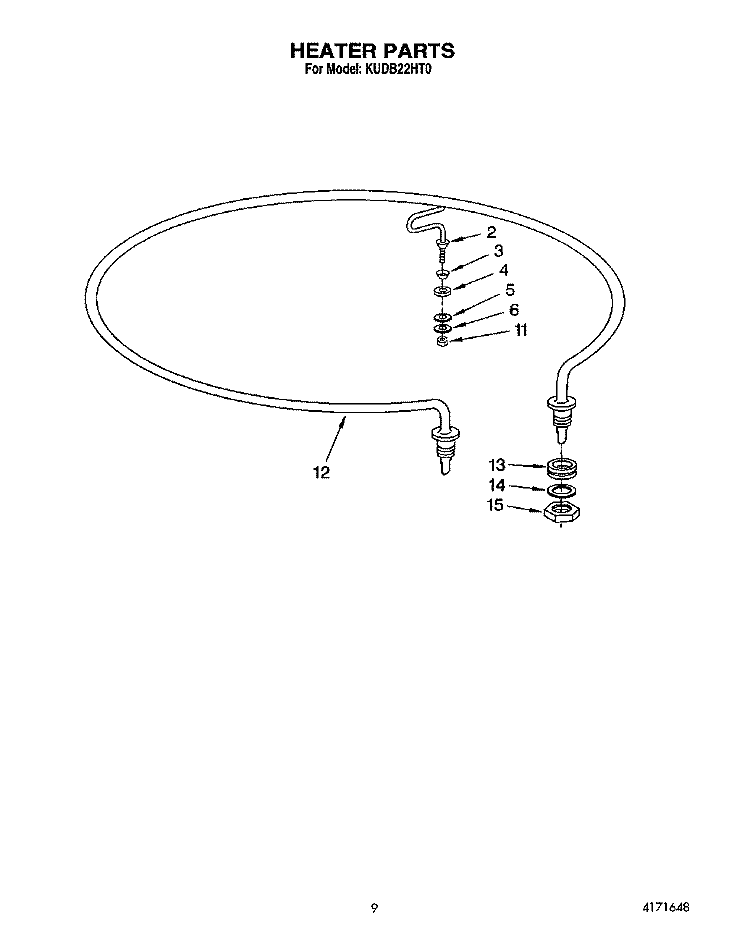 HEATER Diagram and Parts List for KUDB22HT0  KitchenAid Dishwasher