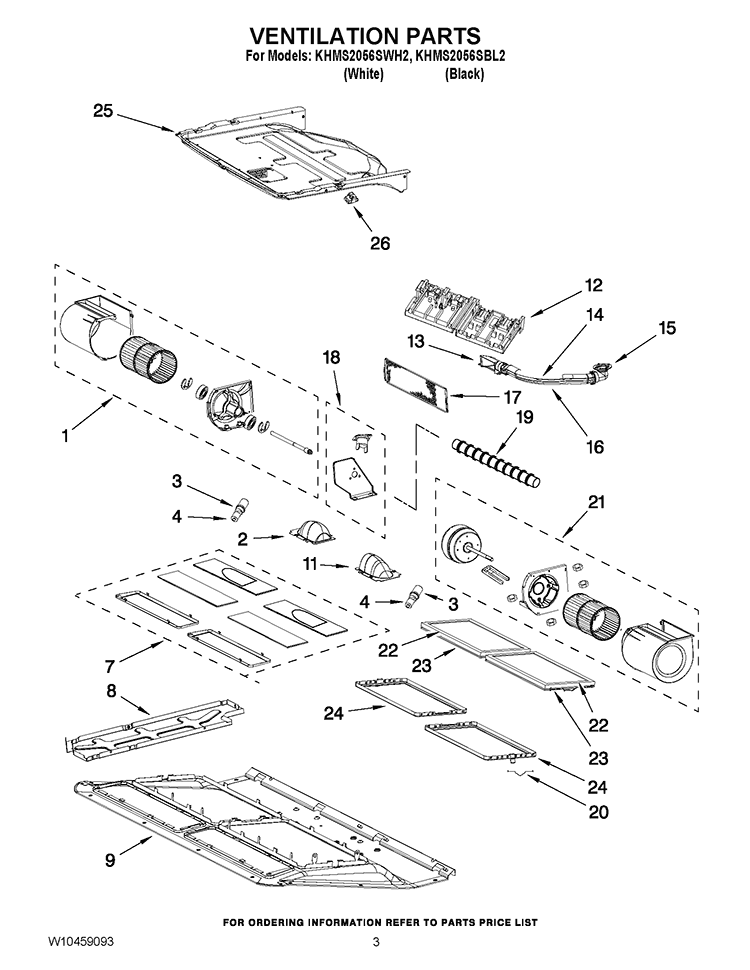 VENTILATION PARTS Diagram and Parts List for KHMS2056SBL2  KitchenAid Microwave